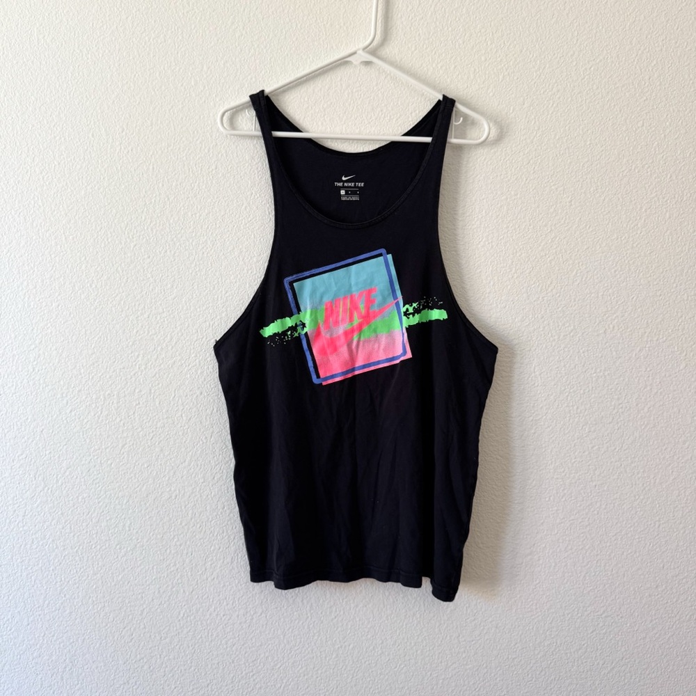 Nike // 90s Y2K Vintage Style Black Tank Top with Neon Graphic